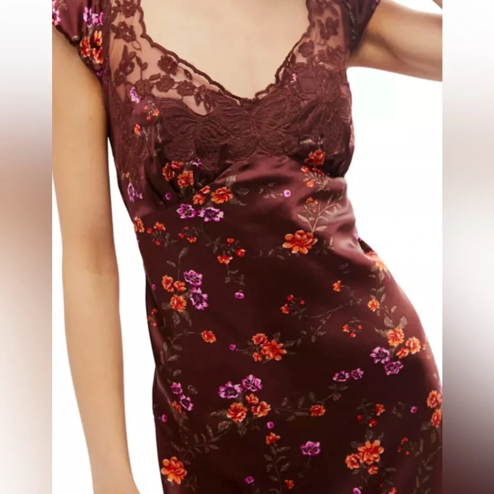 Floral Slip Dress in Deep Burgundy Free People Butterfly Babe Size Medium - Picture 2 of 10